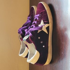 Golden Goose Velvet Superstar Sneakers, Burgundy, Size EU 38 / US 8